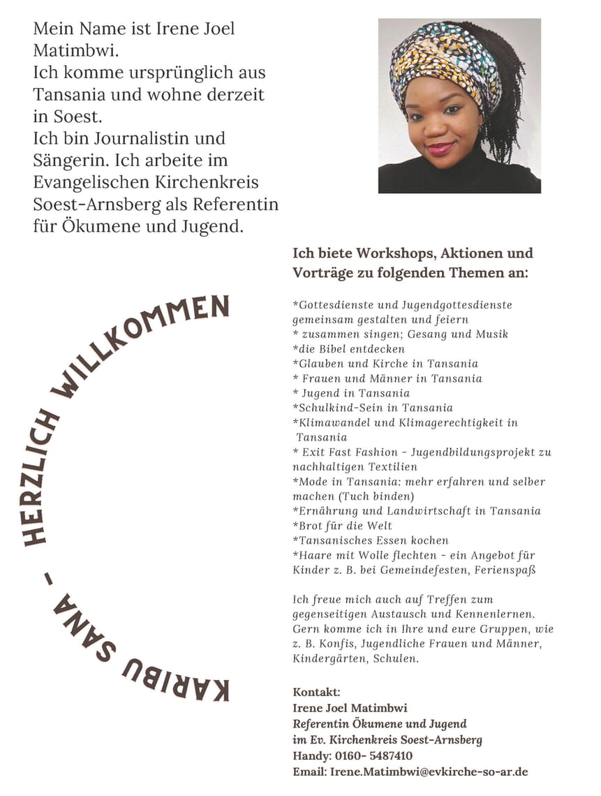 Flyer Irene Matimbwi - Gottesdienste, Vorträge